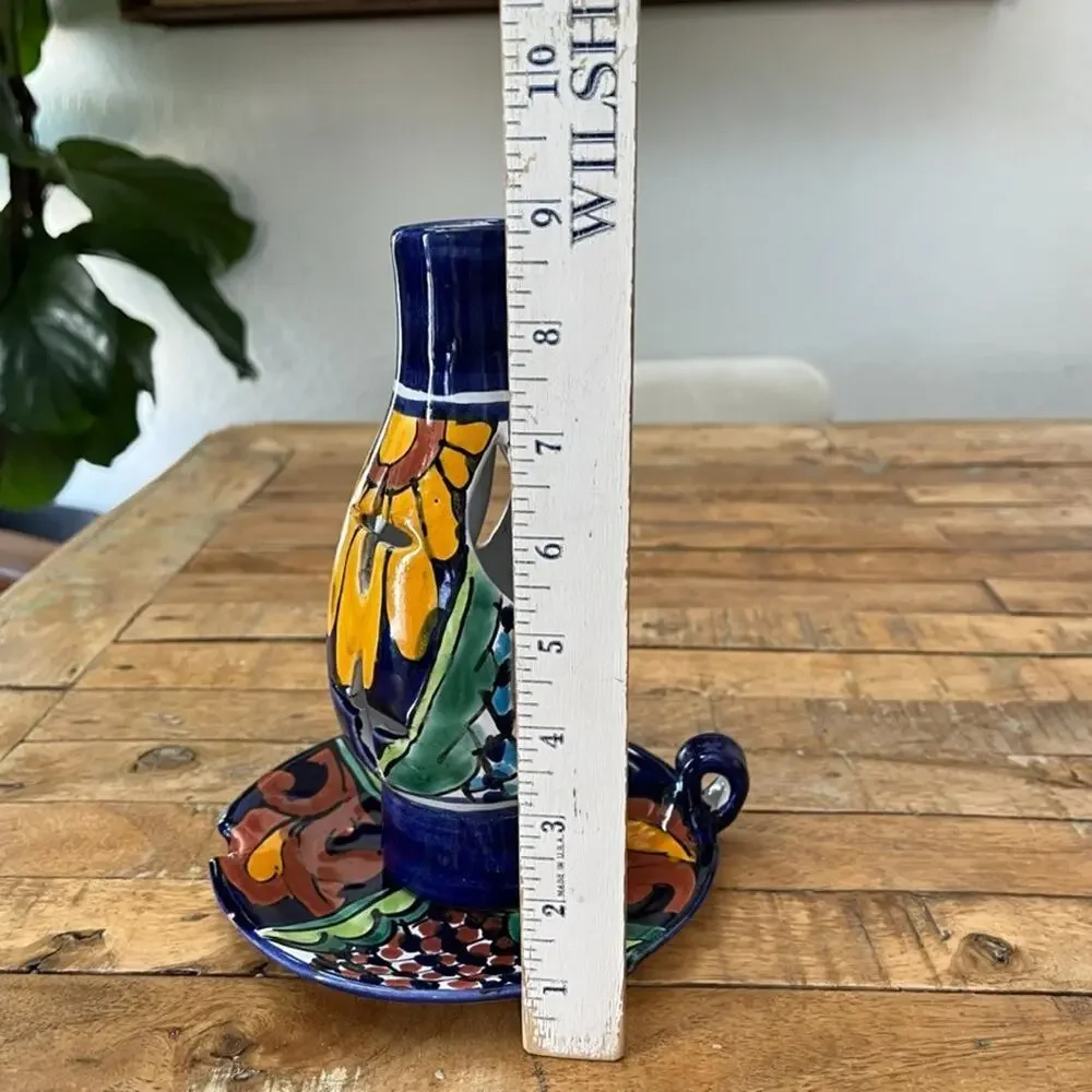 Mexican Talavera Chamberstick Candle Holder 2 Piece 9